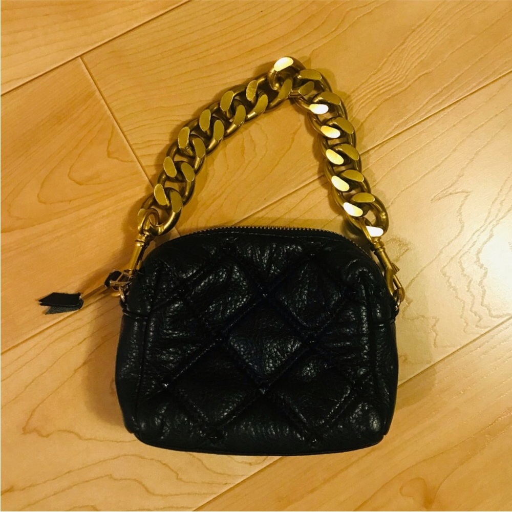 Luxe Black Quilted Faux Leather Bag with Gold Chain